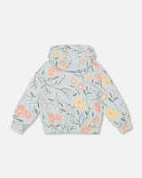 Deux Par Deux Little Girl's French Terry Hooded Sweatshirt Baby Blue With Printed Romantic Flower in Baby Blue With Romantic at Nordstrom, Size 5