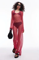 Topshop Long Sleeve Net Maxi Dress Bright Pink at Nordstrom,