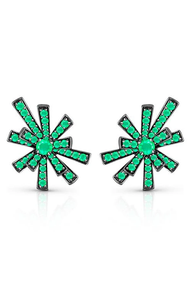 Hueb Emerald Starburst Stud Earrings in White Gold And Black Rhodium at Nordstrom