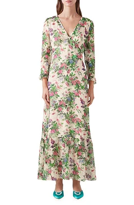 LK Bennett Deborah Devore Long Sleeve Silk Blend Dress Cream at Nordstrom, Us