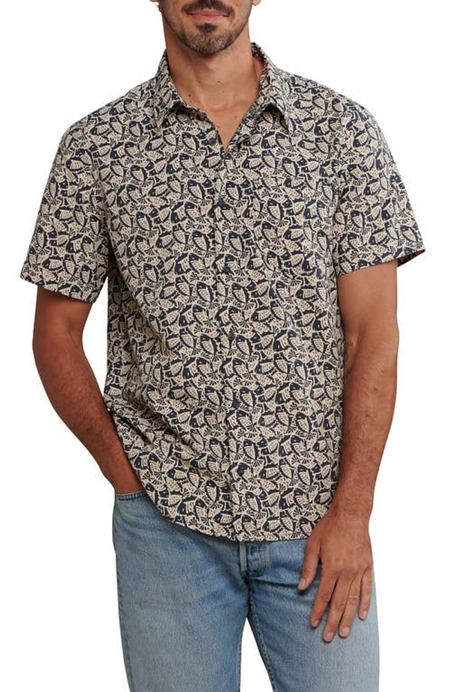 Toad & Co Fletch Short Sleeve Organic Cotton Button-Up Shirt in Midnight Fish Print at Nordstrom, Size Xx-Large