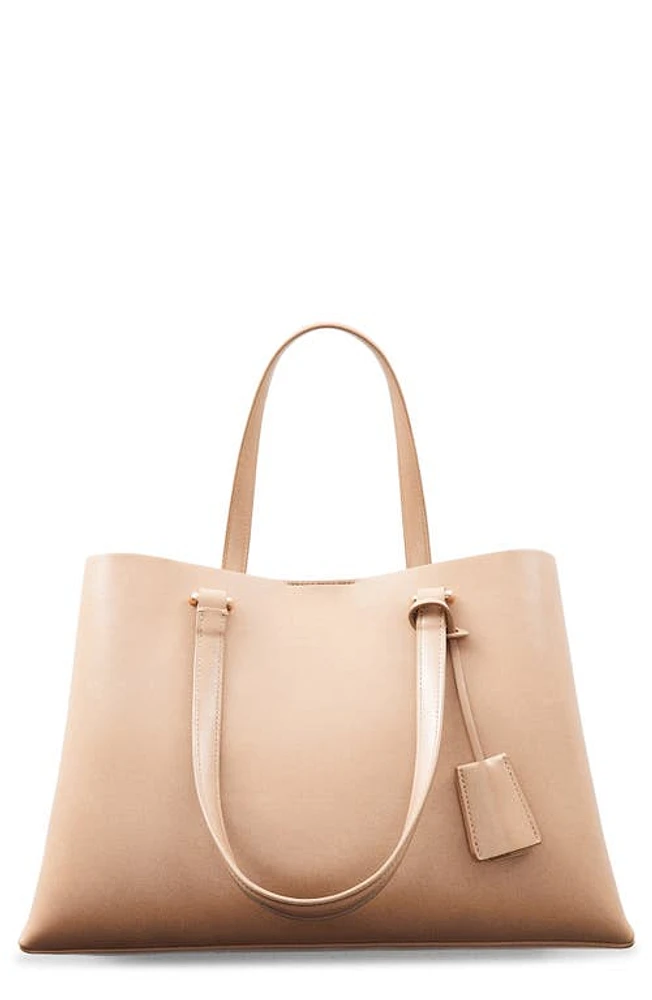 MANGO Double Compartment Faux Leather Shopper Bag in Light/Pastel Brown at Nordstrom