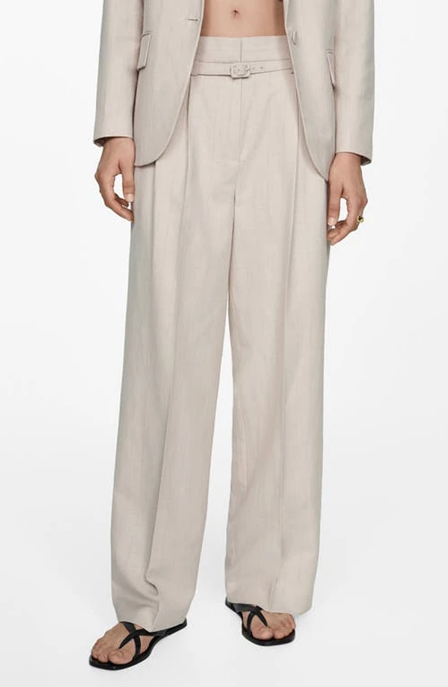 MANGO Gina Pinstripe Pants Light Beige at Nordstrom,