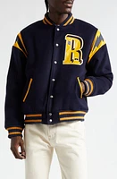 Rhude American Spirit Wool Blend Varsity Jacket Navy/Mustard Yellow at Nordstrom,