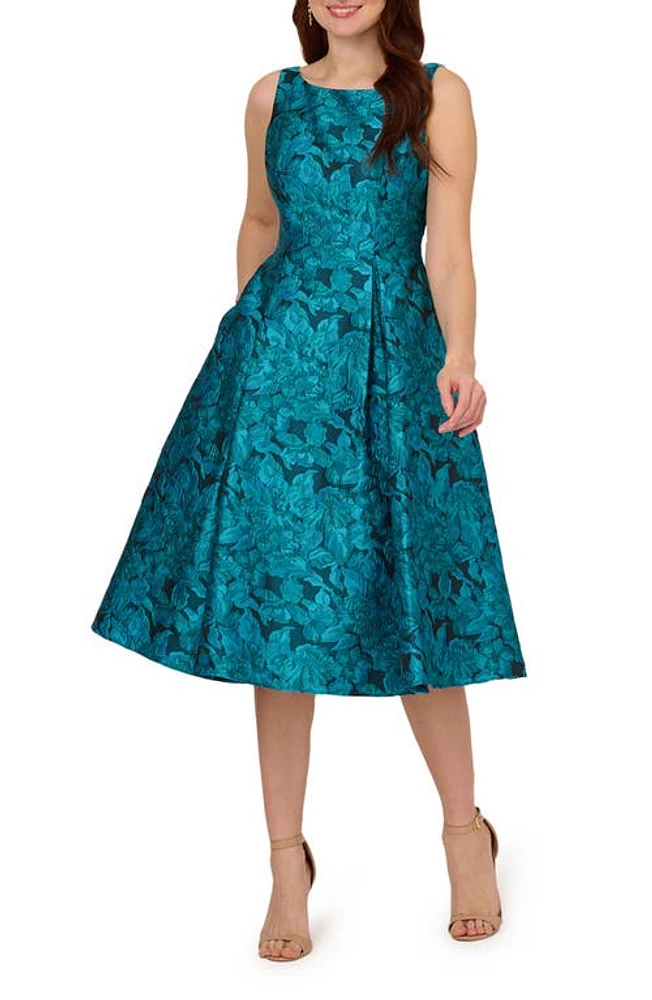 Adrianna Papell Floral Tapestry Fit & Flare Midi Cocktail Dress Blue Multi at Nordstrom,