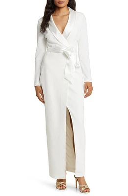 Eliza J Long Sleeve Tuxedo Gown Ivory at Nordstrom,