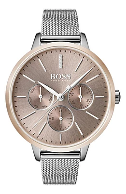 BOSS Symphony Mesh Strap Watch, 38mm in Silver/Gold at Nordstrom