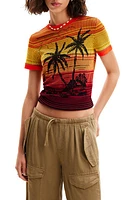 Desigual Palm Tree Knit T-Shirt Orange at Nordstrom,