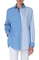 Akris punto Mixed Directional Stripe Cotton Poplin Button-Up Shirt Ink-Sky-Cream at Nordstrom,