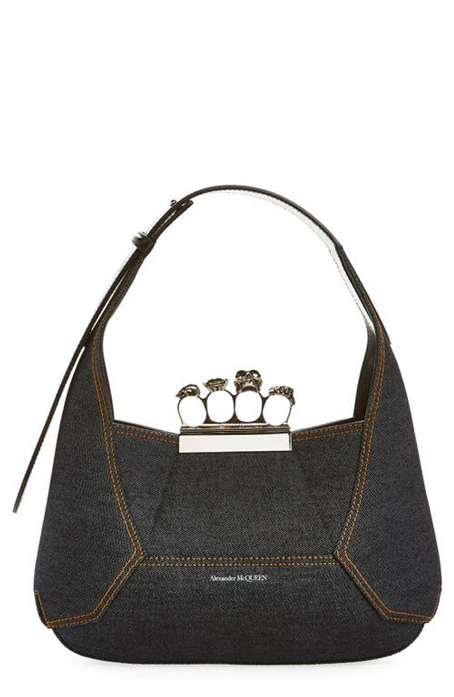 Alexander McQueen Jeweled Denim Hobo in 4290 Denim/Black at Nordstrom