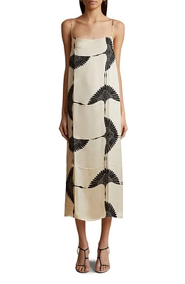 Khaite The Sicily Print Midi Dress in Cream /Black at Nordstrom, Size 4