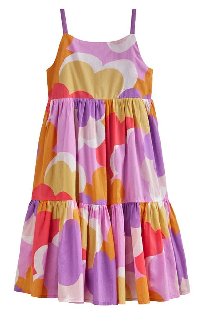 Mini Boden Kids' Heart Print Tiered Cotton Sundress Jam Red Daisy Cloud at Nordstrom,