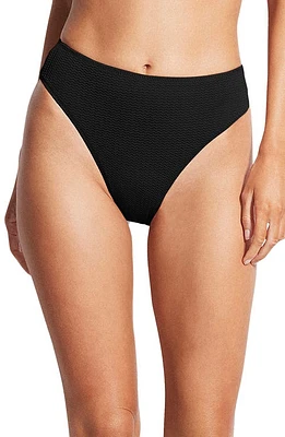 Seafolly Sea Dive High Waist Bikini Bottoms in Black at Nordstrom, Size 4 Us