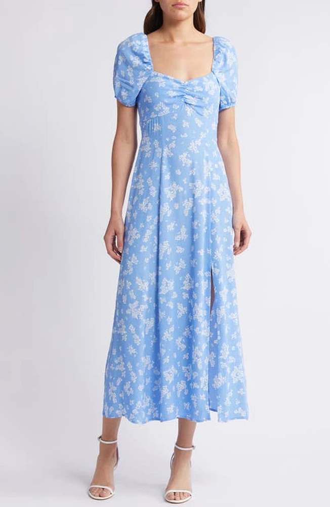 & Other Stories Floral Puff Sleeve Midi Dress Blue Light at Nordstrom,