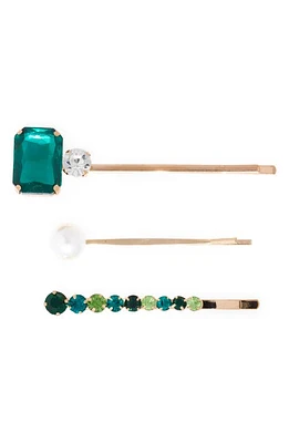 Petit Moments Glamour 3-Pack Crystal Hairpins in Emerald at Nordstrom