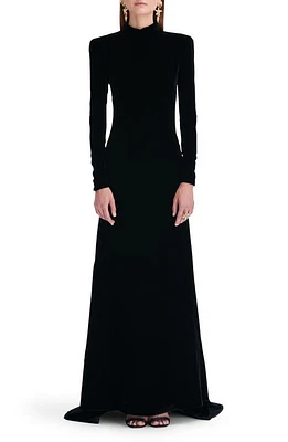 Oscar de la Renta Open Back Long Sleeve Velvet Gown Black at Nordstrom,