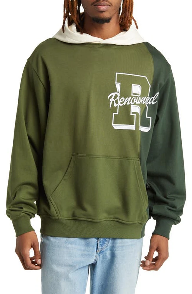 Renowned Collegiate Colorblock Cotton Graphic Hoodie Green at Nordstrom,