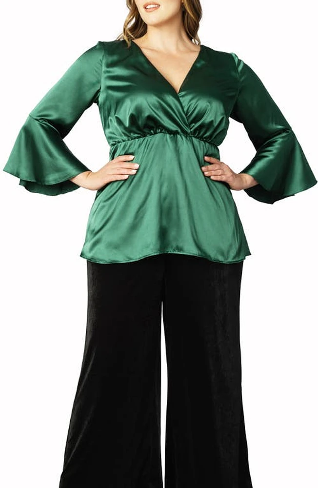 Kiyonna Bell Sleeve Blouse Emerald Green at Nordstrom,