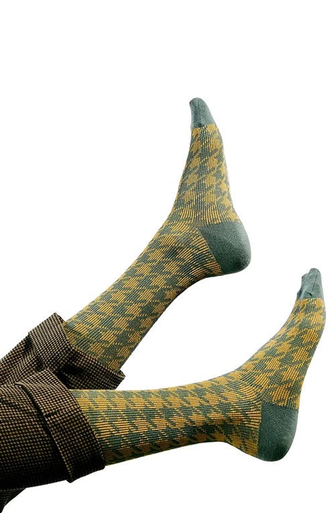 HIGH HEEL JUNGLE Houndstooth Crew Socks in Green at Nordstrom