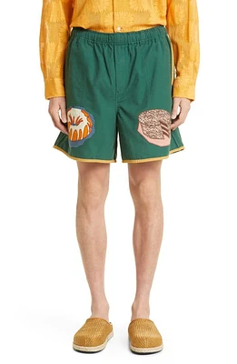 Bode Dessert Appliqué Linen & Cotton Shorts Green Multi at Nordstrom,