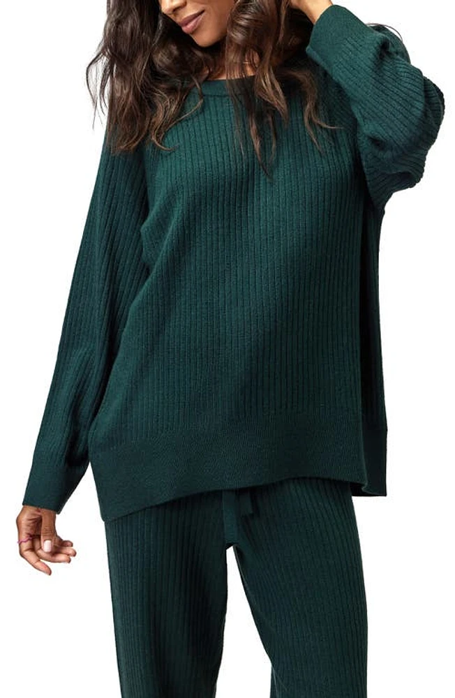 Spiritual Gangster Luxe Essential Doutzen Rib Sweater Deep Forest at Nordstrom,