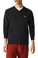 Lacoste V-Neck Cotton Sweater in Black at Nordstrom, Size 6