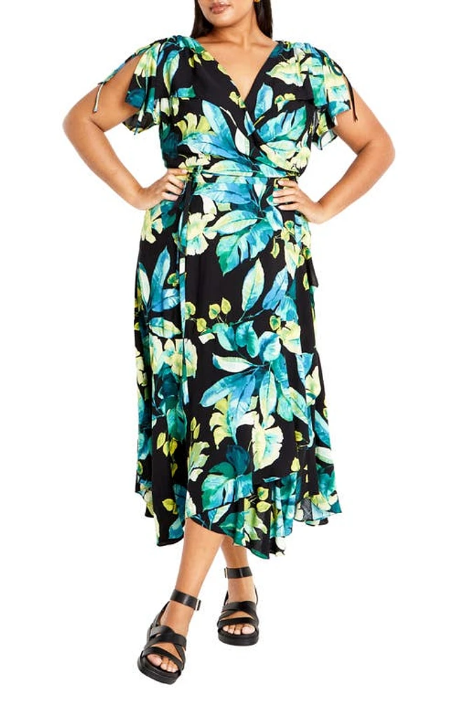 City Chic Imogen Floral Maxi Wrap Dress Tropical Oasis at