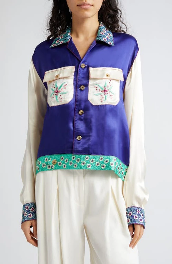 Bode Daisy Never Tell Silk Satin Jacket Purple Multi at Nordstrom,