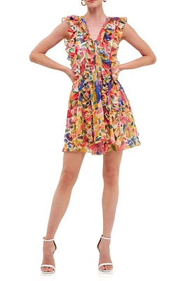 Endless Rose Ruffle Floral Chiffon Minidress Multi at Nordstrom,