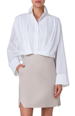 Akris Pleated Waist Cotton Voile Button-Up Shirt Ecru at Nordstrom,