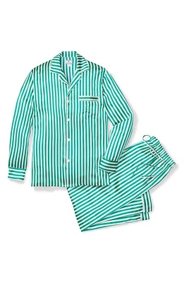 Petite Plume Stripe Mulberry Silk Pajamas Green at Nordstrom,