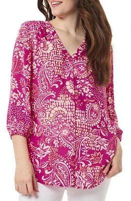 Jones New York Paisley Print Pleat Front Tunic Top Bright Orchid Multi at Nordstrom,