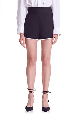 Endless Rose Premium Imitation Pearl Trim High Waist Shorts Black at Nordstrom,