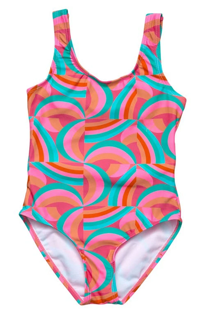 Snapper Rock Kids' Geo Melon Cutout One-Piece Swimsuit in Red at Nordstrom, Size 8