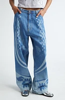 Paolina Russo Printed Baggy Wide Leg Jeans in Blue Denim at Nordstrom, Size 10