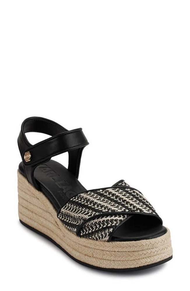 Karl Lagerfeld Paris Celeste Platform Wedge Sandal Black/Cream at Nordstrom,