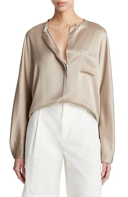 Vince Silk Button-Up Shirt Pale Nut at Nordstrom,