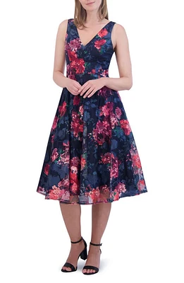 Eliza J Floral Midi Cocktail Dress Navy Multi at Nordstrom,