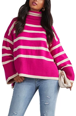 VICI Collection Evelyn Stripe Turtleneck Sweater in Hot Pink at Nordstrom, Size X-Small