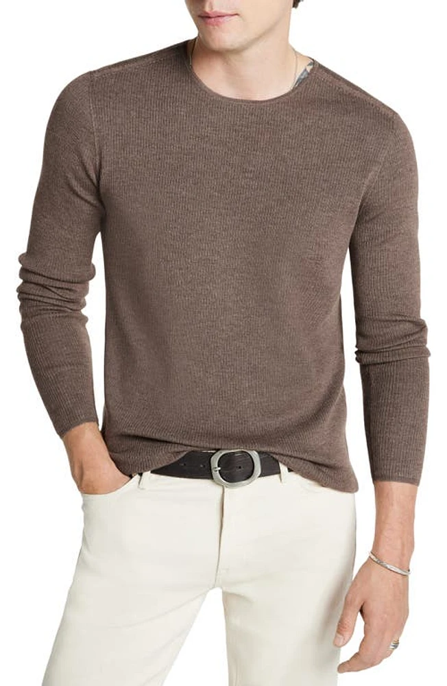 John Varvatos Leira Ribbed Wool & Silk Crewneck Sweater Elephant at Nordstrom,