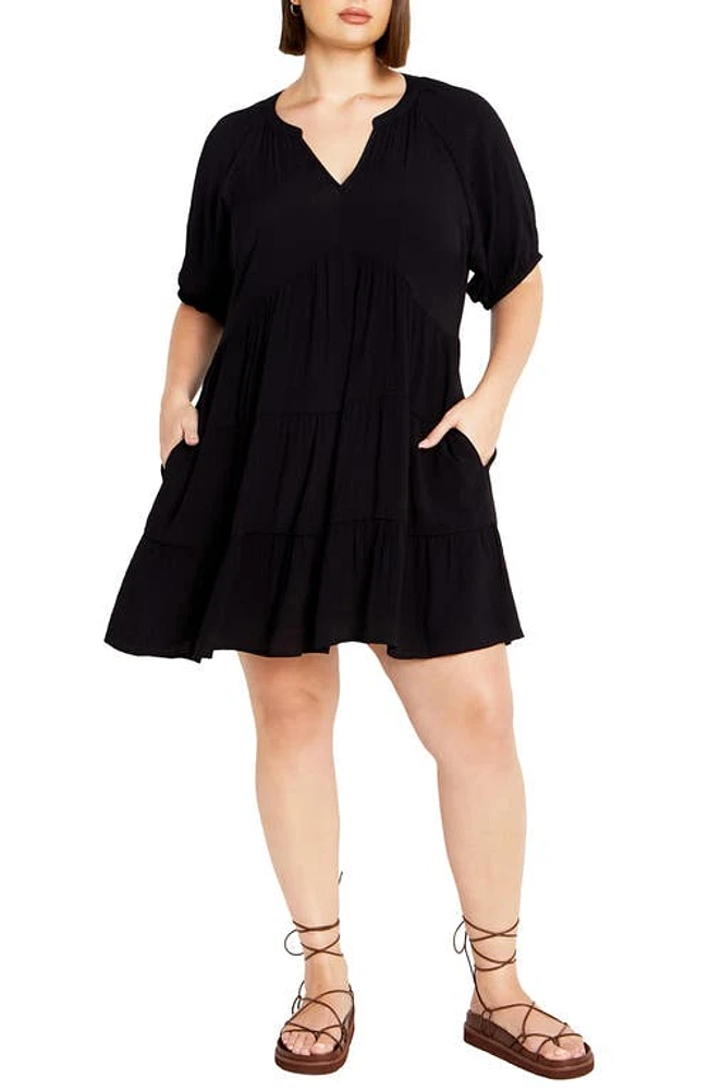 City Chic Kara Tiered Minidress Black at