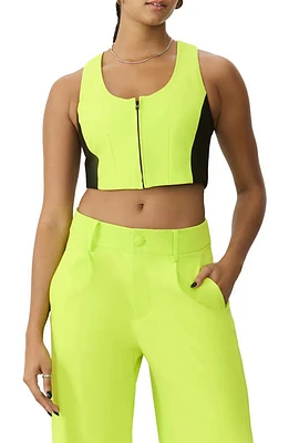 GSTQ Luxe Colorblock Crop Zip-Up Vest Acid Lime at Nordstrom,