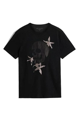 John Varvatos Embellished Skull Floral Linen & Modal Graphic Tee Black at Nordstrom,