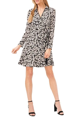 CeCe Floral Long Sleeve Wrap Dress in Rich Black at Nordstrom, Size X-Small