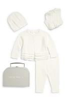 barefoot dreams CozyChic Lite Heirloom Cardigan, Pants, Socks, Beanie & Suitcase Set in Pearl at Nordstrom