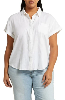 caslon(r) Solid Linen Blend Camp Shirt White at Nordstrom,