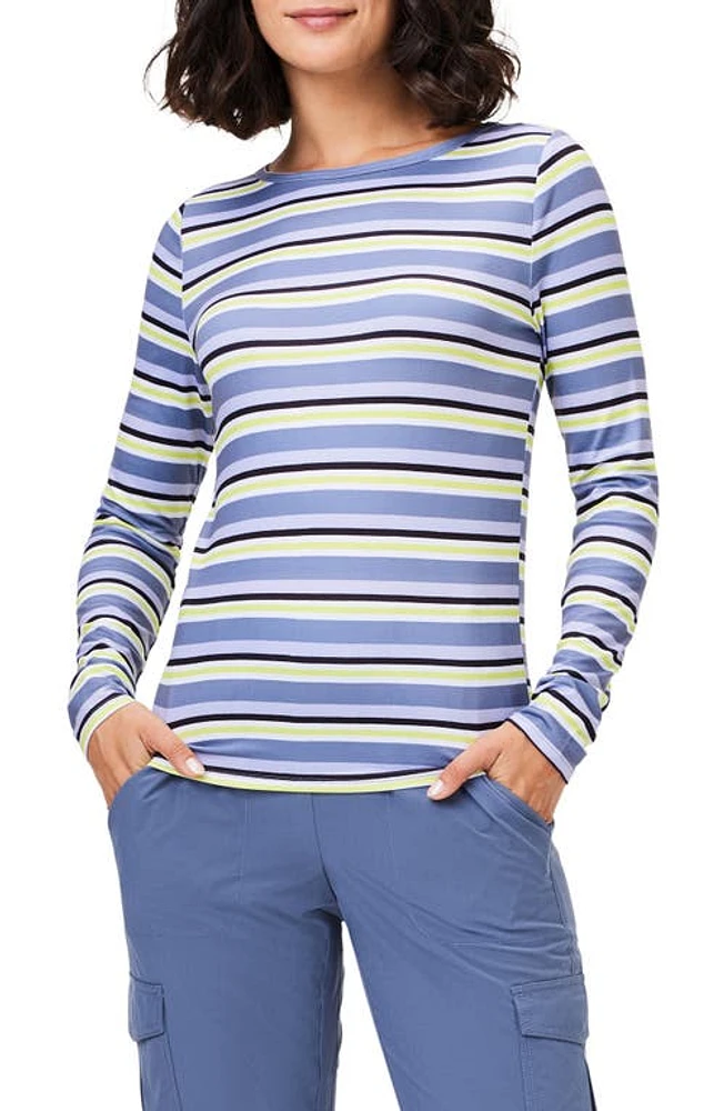 NZ ACTIVE by NIC+ZOE Easy Stripe Flow Fit Long Sleeve Top Blue Multi at Nordstrom,