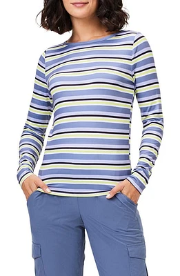 NZ ACTIVE by NIC+ZOE Easy Stripe Flow Fit Long Sleeve Top Blue Multi at Nordstrom,