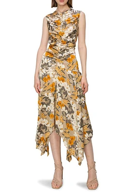 MELLODAY Floral Print Ruched Satin Midi Dress at Nordstrom,