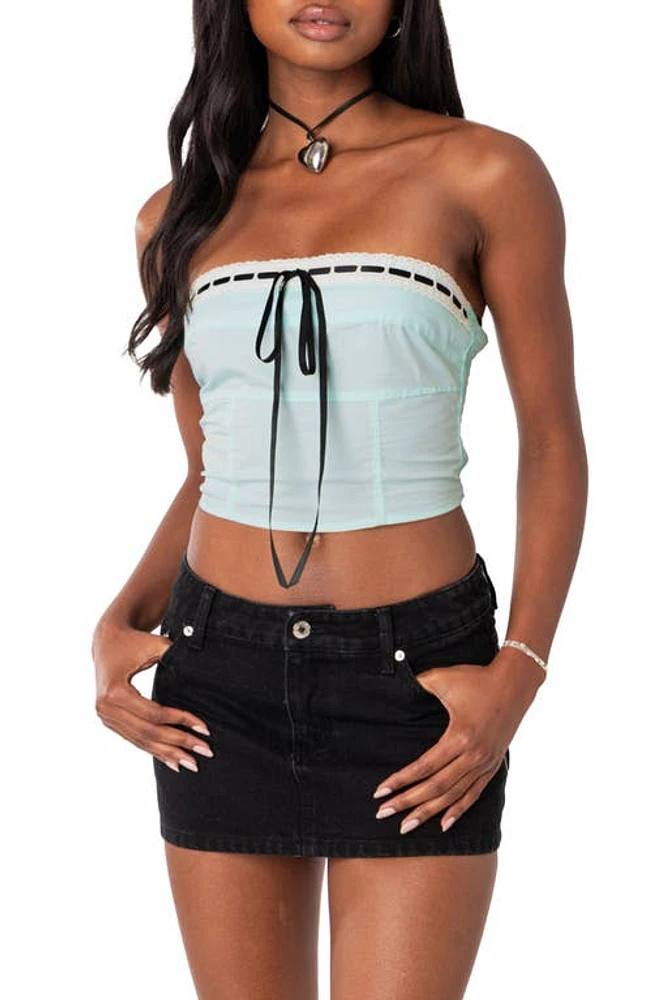 EDIKTED Poplin Bustier Top Turquoise at Nordstrom,